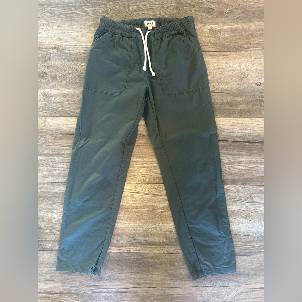 Pact Organic Cotton Olive Green Drawstring Casual Pants size Small